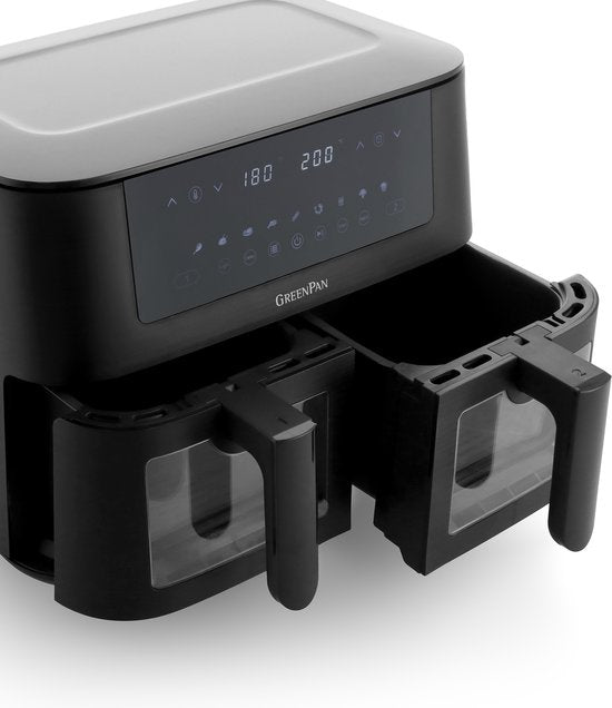 GreenPan - Double airfryer Bistro - 4L+4L - 9 programmes - Affichage digital Led - Arrêt automatique - noir - Sans PFAS