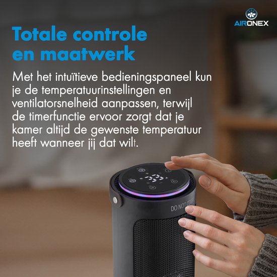 Radiateur Électrique 2000 Watts de Aironex - Ventilateur Chauffant Céramique Noir - Chauffage Électrique - Chauffage Électrique - Radiateur - Ventilateur Chauffant avec Télécommande et Fonction Timer
