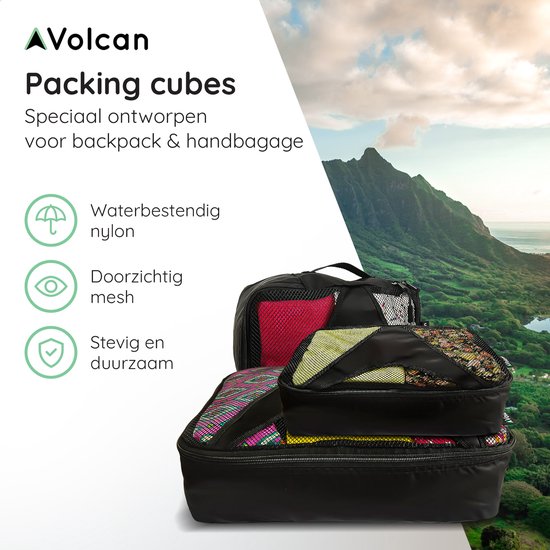 Volcan Packing Cubes - Kit d'organisation pour valise - 3 pièces - Pour sac à dos et valise - Noir