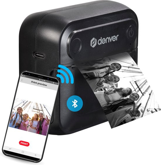 Denver Mini Pocket Printer - Imprimante d'autocollants - Papier thermique - Bluetooth - Imprimante photo mobile - MBP32B