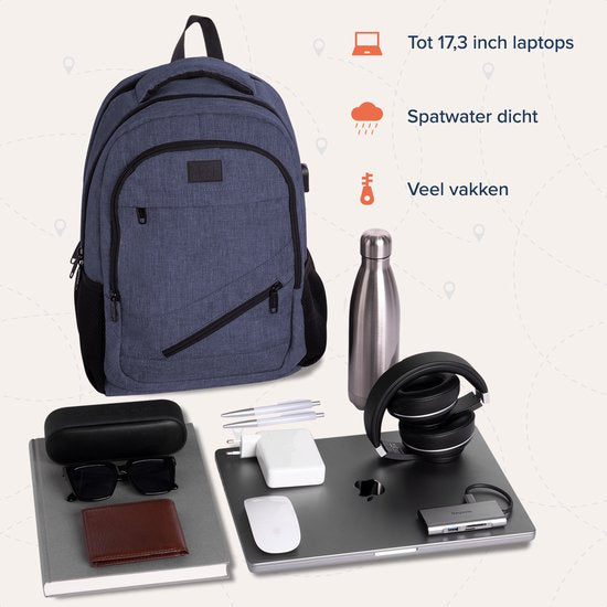 TRVLMORE Sac à dos - 28L - 15.6 inch - Sac à dos pour ordinateur portable - Sac d'école - Homme et Femme - Sacoche pour ordinateur portable - Splashproof Blue