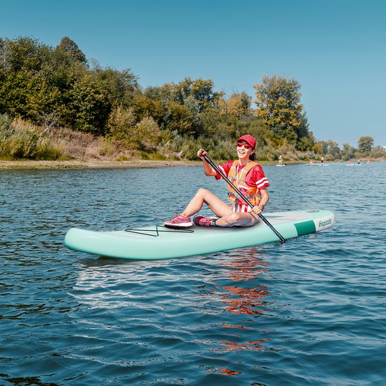 Planche de paddle polyvalente - LifeGoods - Capacité de charge 100 KG - 300 x 76 cm - Gonflable - Pack SUP complet - Vert menthe