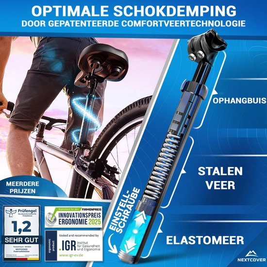 NEXTCOVER® Suspension Seatpost - The original - Tige de selle 31.6 mm de diamètre et technologie [Comfort-Spring] - Tige de selle avec suspension Noir