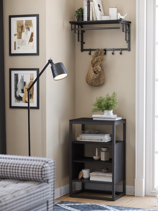 O'DADDY® Table murale - Table d'appoint industrielle - avec 2 étagères en filet - Table d'appoint 60x30x60 cm - Table de salle - couleur noir/gris foncé