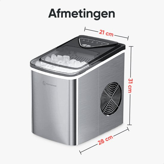 Machine à glaçons Kitchenwell - 2L - 12kg/24 heures - Fonction autonettoyante - Argenté