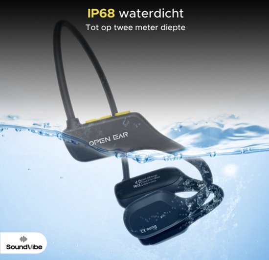 Soundvibe® Bone Conduction Headphone Black - Casque de sport - Ecouteurs de sport - Ecouteurs sans fil - Résistant à l'eau - Carte mémoire interne de 8 Go - Casque de sport - Pour tous les téléphones et ordinateurs portables - Ecouteurs de course - Ecoute