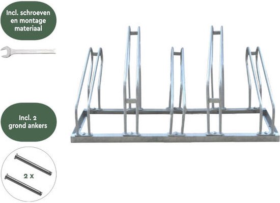 BRASQ Porte-vélos pour 5 vélos - Support pour vélos - Support pour vélos - Support pour vélos pour le sol Comprend le matériel de fixation - Argent