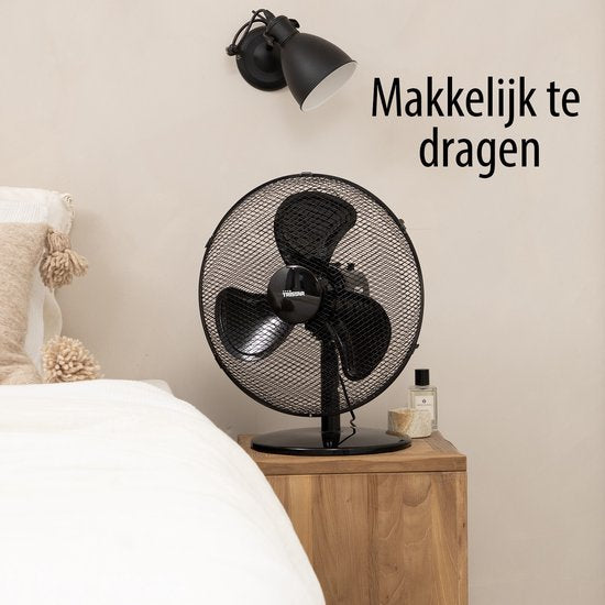 Ventilateur de table 40 cm - 3 vitesses - Oscillation 85° - Débit d'air réglable - Tristar VE-5728 - Noir