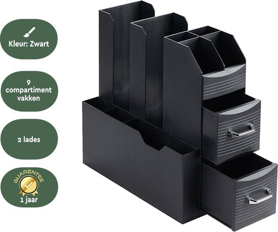 BRASQ Organisateur de café et de thé noir - Organisateur de cuisine peu encombrant avec 9 compartiments et 2 tiroirs - Station café