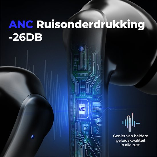 Soundfront Ultimate Wireless Earphones - Ecouteurs Bluetooth - 26dB Active Noise Cancelling - Ecouteurs sans fil - Convient aux Smartphones et aux ordinateurs portables - Noir