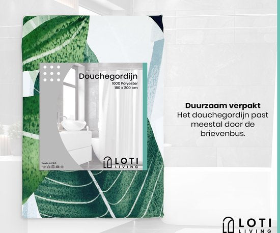 Loti Living Rideau de douche anti-moisissure - Strelitzia - Anneaux inclus - Imperméable - Polyester - Rideau de douche 180x200 cm