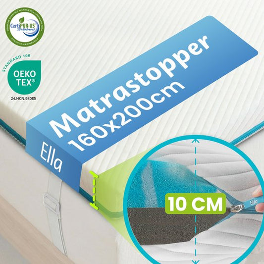 Ella Ergo Topper 160x200 cm - 10 cm d'épaisseur - Surmatelas en mousse à mémoire de forme infusée de gel et mousse Aircell - Fermeté moyenne