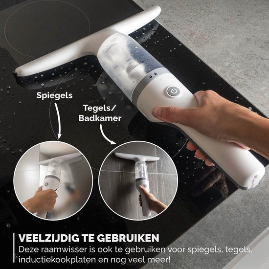 BREND BR-2218 Essuie-vitre électrique et flacon pulvérisateur - Lave-vitre avec système d'aspiration pour éviter les fuites - Avec chiffon de nettoyage supplémentaire - Câble de chargement USB-C - Blanc