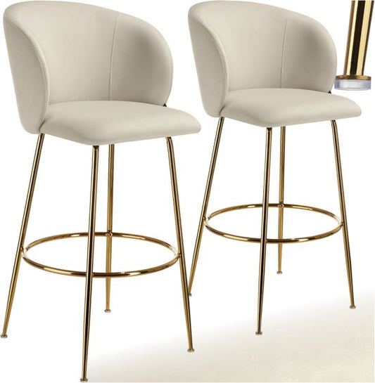 Tectake® - Lot de 2 tabourets de bar Luana - Tabouret de bar rembourré avec dossier - Tabourets de bar avec repose-pieds - Chaise de salle à manger avec revêtement en velours - Robustes pieds en acier avec protection antidérapante du sol - Crème/doré