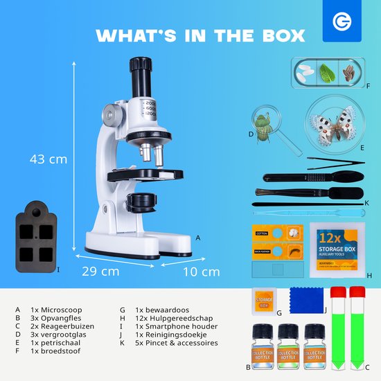 Silvergear Microscope pour enfants - Grossissement 200x à 1200x - Microscope pour enfants avec préparations et lumières LED - Jouet éducatif - Cadeau pour garçons et filles - 6, 7, 8, 9, 10, 11, 12, 13, 14, 15, 16+ ans - Blanc