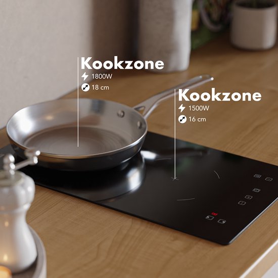 KitchenBrothers Table de cuisson à induction - Table de cuisson à induction encastrable - 30 cm - 2 zones - 1 phase - jusqu'à 3300W - noir