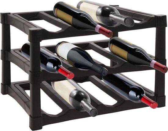 Excellent Houseware Porte-bouteilles - Noir - Plastique - 39 x 30 x 25 cm - pour 12x bouteilles