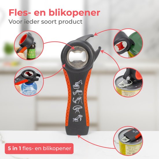 Nuvance Ouvre-boîte - 10 en 1 - Ouvre-bouteille - Ouvre-bocal - Ouvre-bière - Aide culinaire - Ouvre-boîte - Rouge
