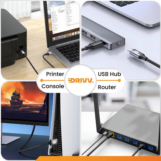 Drivv. Premium USB Extension Cable 3.0 - Male to Female - USB Data Cable - Fast Transfer - 5Gbps - Nylon - 1 Mètre - Noir