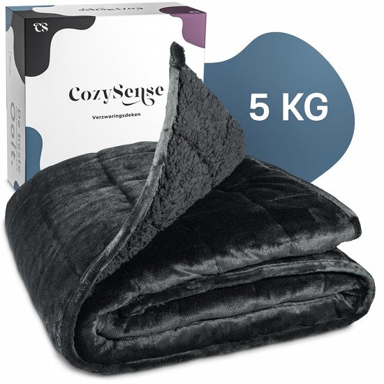 Couverture lestée CozySense® 5 kg - Couverture lestée - Couverture lestée - GLASS-Flow® Distribution de la pression - 135x200 - Velours flanelle & Sherpa - Hypoallergénique - Noir