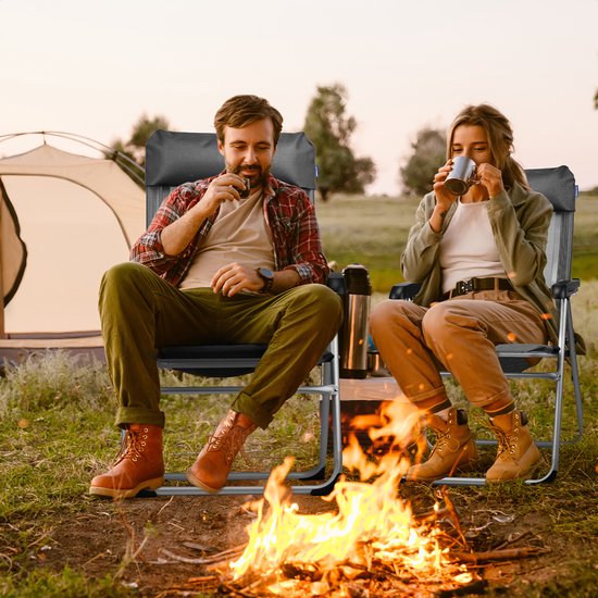 TRVLMORE Chaise de camping - 5 positions - Chaise de camping pliante - Capacité de charge 110 kg - Chaise de pêche - Chaise pliante - Gris