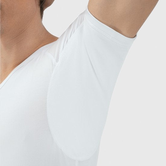 Anti Sweat Shirt - Fibershirts® - Coussinets d'aisselles cousus - Maillot de corps - Blanc - Col en V - Hommes - Taille S