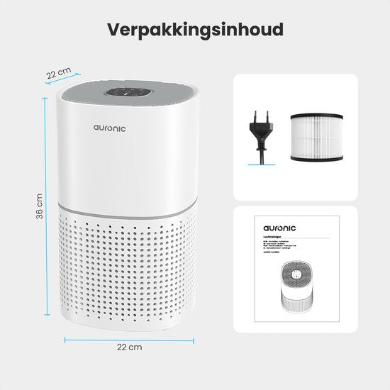 Auronic Air Purifier Fresh - Avec filtre HEPA 13 - 225 m³/h - 45 m² - Filtre à charbon - 3 étapes - Purificateur d'air - Blanc