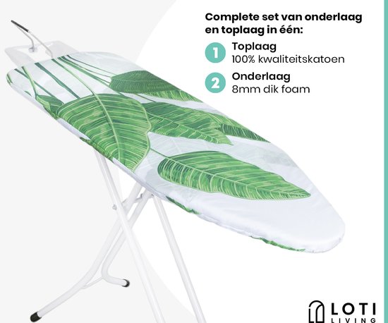 Loti Living Housse de table à repasser 124 x 38 cm - Strelitzia - Housse de table à repasser - Set complet - Universel