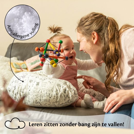 Ella Voedingskussen met hoes van 100% katoen - Zwangerschapskussen - Inclusief afneembare en wasbare hoes - Wit met plantjes