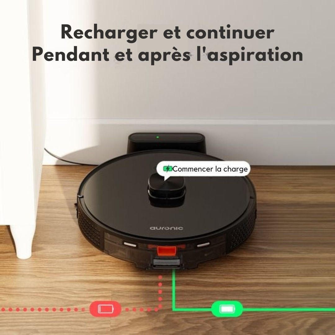 Robot Aspirateur Auronic - Avec fonction balayage - WiFi et App - Station de charge - Animaux domestiques - Navigation laser - Noir