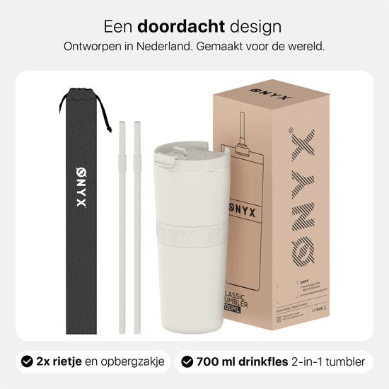 ONYX Bouteille à boire avec paille 700ML - Bouteille d'eau pour enfants et adultes - Mug Thermos Mug de voyage en acier inoxydable - Buvette de motivation - Tasse à boire pour l'école - Coco White