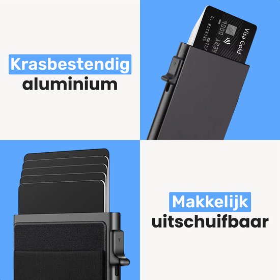 Porte-cartes pour 10 cartes - Sécurisé - Extensible - Protection RFID - Carte - Portefeuille - Aluminium - Homme - Pour hommes et femmes - Porte-cartes - Noir