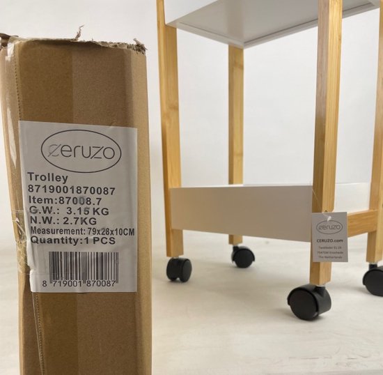 Ceruzo Storage Trolley - Etagère de cuisine mobile - 3 étages-Bambou et MDF -incl. roues 29x20xH80 cm