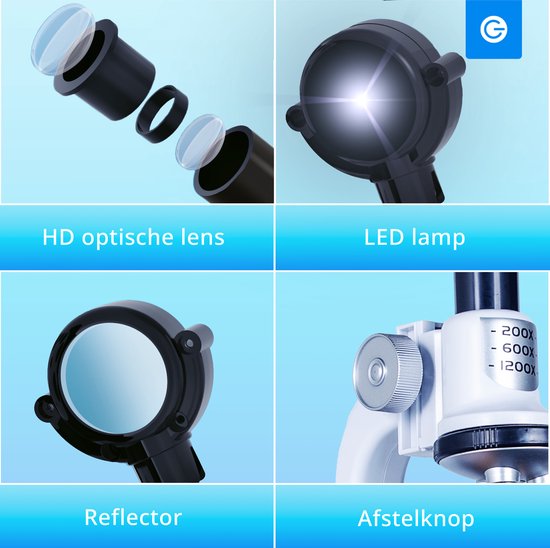 Silvergear Microscope pour enfants - Grossissement 200x à 1200x - Microscope pour enfants avec préparations et lumières LED - Jouet éducatif - Cadeau pour garçons et filles - 6, 7, 8, 9, 10, 11, 12, 13, 14, 15, 16+ ans - Blanc