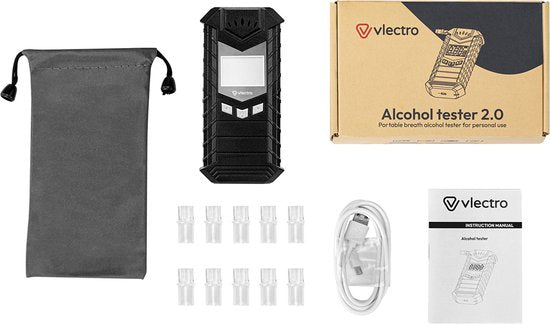 Ethylotest Vlectro - Ethylotest numérique - Rechargeable par USB - Embouts buccaux inclus - Design compact