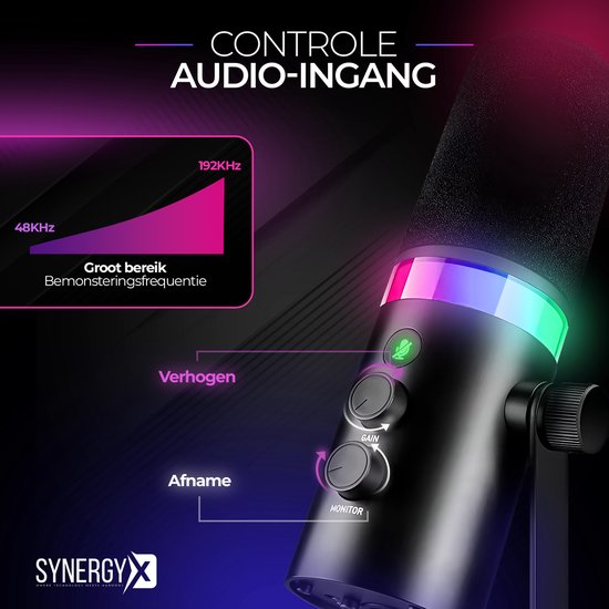 SynergyX SonicFlex Pro ll Microphone - Microphone de jeu USB avec bras XC7 - PC Gaming - Convient pour PC/PS4/PS5 - RGB - Podcast - Gaming - Streaming - Noir