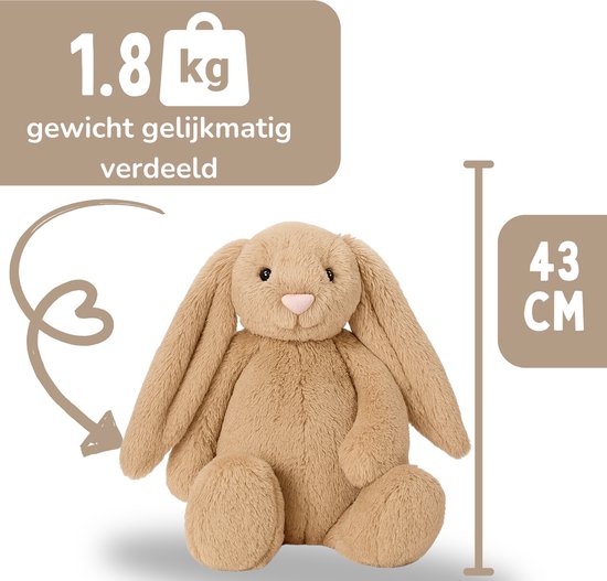 Peluche lestée 2Kg - Peluche lestée - Coco Rabbit - Peluche lestée - Jouet sensoriel - Pour enfants et adultes - Marron - Avec sac de rangement en toile