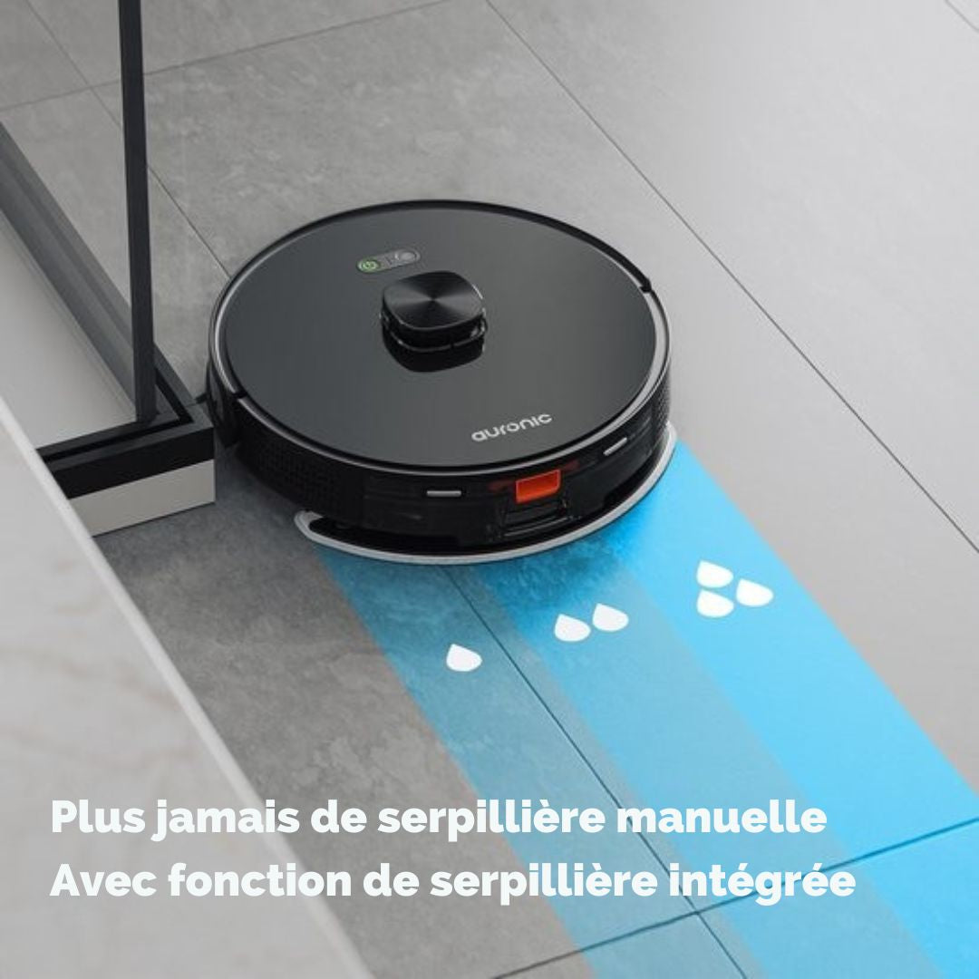 Robot Aspirateur Auronic - Avec fonction balayage - WiFi et App - Station de charge - Animaux domestiques - Navigation laser - Noir
