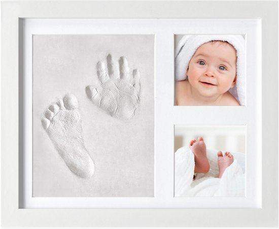 Cadre photo bébé Frummel avec empreinte en argile (bébé en plâtre) - Mieux qu'un plâtre - Empreinte en argile du pied et de la main du bébé - Cadeau de maternité fille / Cadeau de maternité garçon - Baby Shower