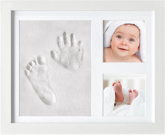 Cadre photo bébé Frummel avec empreinte en argile (bébé en plâtre) - Mieux qu'un plâtre - Empreinte en argile du pied et de la main du bébé - Cadeau de maternité fille / Cadeau de maternité garçon - Baby Shower
