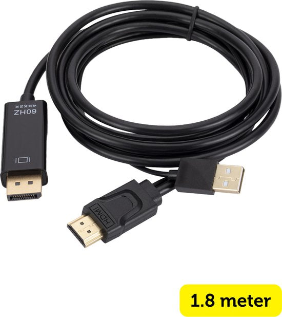 Garpex® Câble HDMI vers DisplayPort - 4K Ultra HD 60Hz - 1,8 mètre