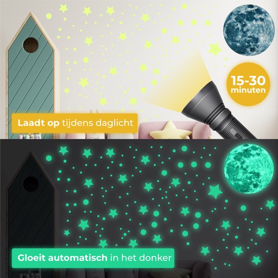 Nuvance - Étoiles et lune phosphorescentes - 442 pièces - Stickers muraux chambre d'enfant