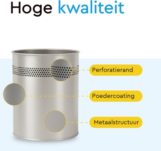 BRASQ Trashcan Metal Office/Home Use - Poubelle - Corbeille à papier - Rond - Poubelles - Argent 15 litres