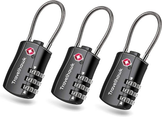 Travelhawk Suitcase Lock - TSA Travel Lock - Number Lock - Number Lock Padlock - 3 Digits - 3 Pieces - Black