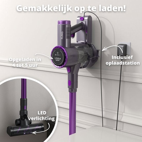 FlinQ Aspirateur V8 - Aspirateur balai avec fonction serpillière - Aspirateur balai sans fil - Aspirateur sans sac - Avec batterie durable - Sans fil et utilisable comme dépoussiéreur