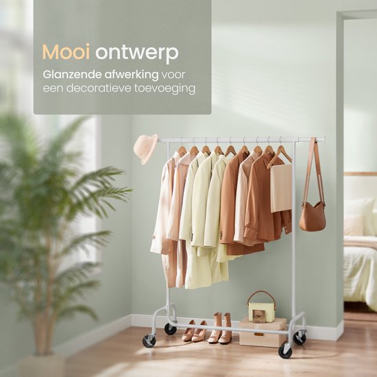 O'DADDY® Porte-vêtements sur 4 grandes roues - Capacité jusqu'à 130 kg - Réglable et extensible - Métal chromé inoxydable - Assemblage facile - Blanc