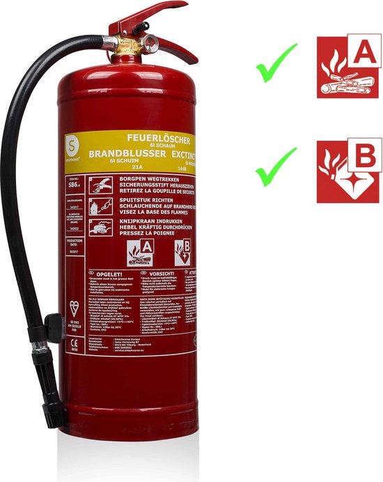 Smartwares 10.015.05 Extincteur - 6 litres - Mousse - Avec support de suspension - Classe de feu AB - Certifié BSI
