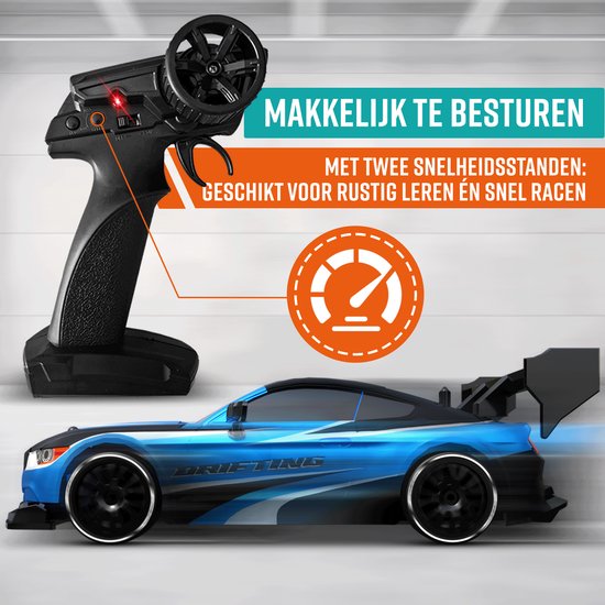 NAPI Voiture RC contrôlable - Voiture de drift avec 2 piles, LED et accessoires - 15 km/h - Jouets d'extérieur - Voitures de course pour garçons et adultes - Jouets d'extérieur - Toy Car Radiographic - Drift King