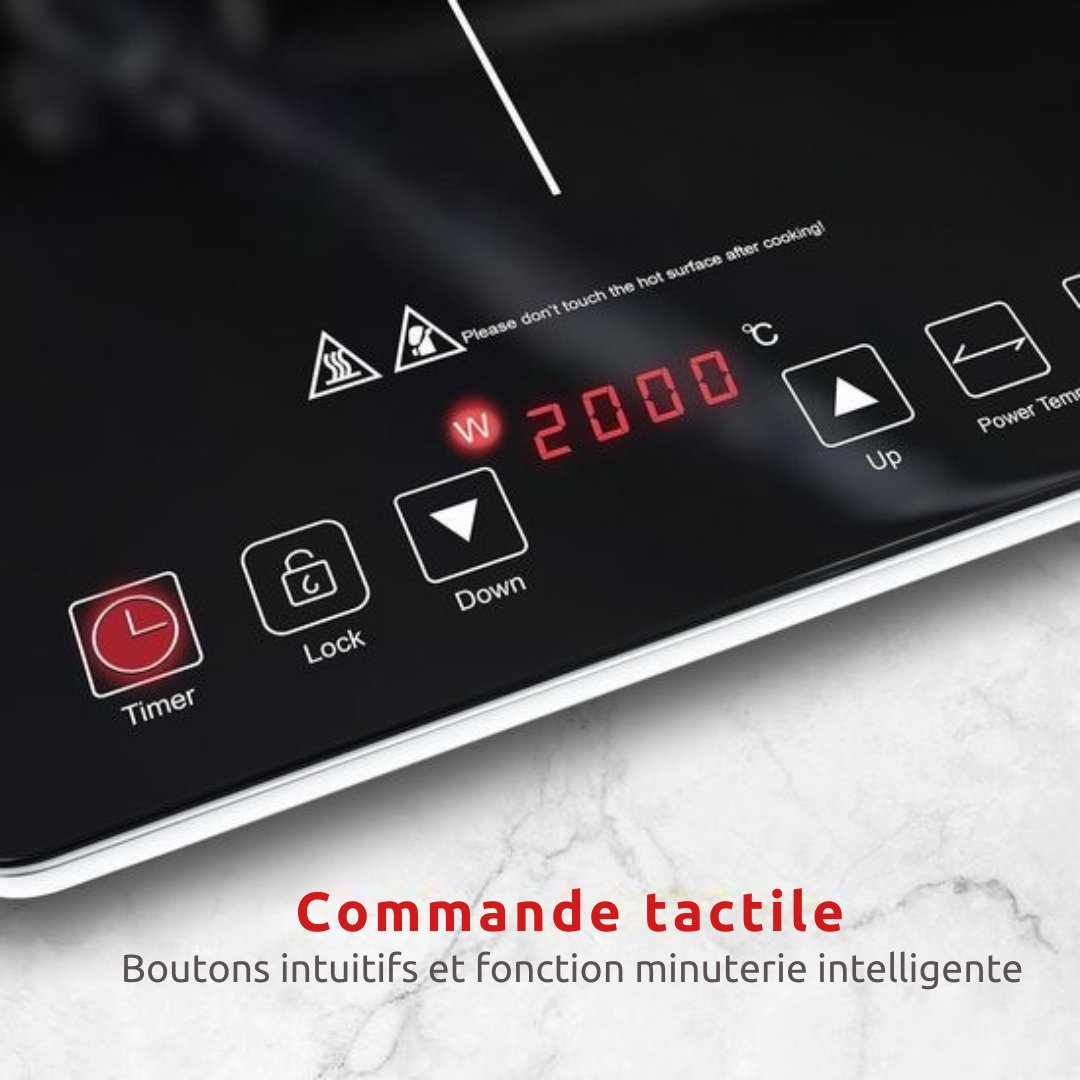 Plaque induction - KitchenBrothers - Table de cuisson transportable - 2 brûleurs - pose libre - 1500W + 2000W - acier inoxydable