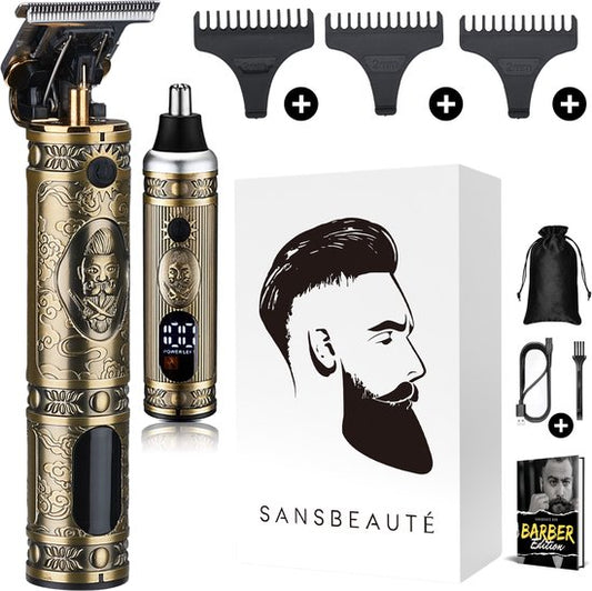 Tondeuse professionnelle sans fil à lames en T + tondeuse à nez - Sansbeauté® Buddha Trimmer - Beard Trimmer - Hair Clippers Men's Head Hair - Cheveux Hair - Hair Trimmer - Hairdresser Hair Machine - Hair Clippers - Barber Hair Clipper - Hairdresser Kit